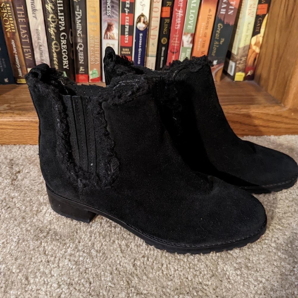 MISS Albright anthropologie pull on black suede ankle booties nwot sz 40